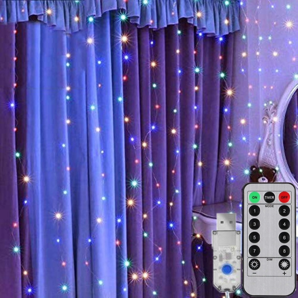 300 LED Window Curtain Fairy String Light Colorful - Picture 6 of 7